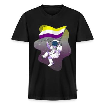 Nicht binär Stolz Flagge Raum Astronaut Subtil LGB - Männer Premium Bio T-Shirt mit V-Ausschnitt - Schwarz - Vorne - Nico (187cm)