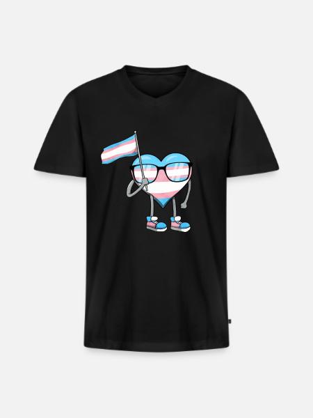 Transgender Pride Trans Drapeau Coeur Sublte LGBTQ - T-shirt encolure en V Premium bio Homme - noir