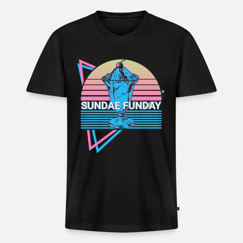 Eiscreme Retro - Männer Premium Bio T-Shirt mit V-Ausschnitt - Schwarz