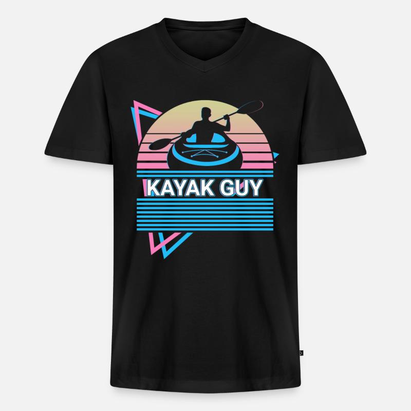 Kajak Kajakfahren Retro - Männer Premium Bio T-Shirt mit V-Ausschnitt - Schwarz
