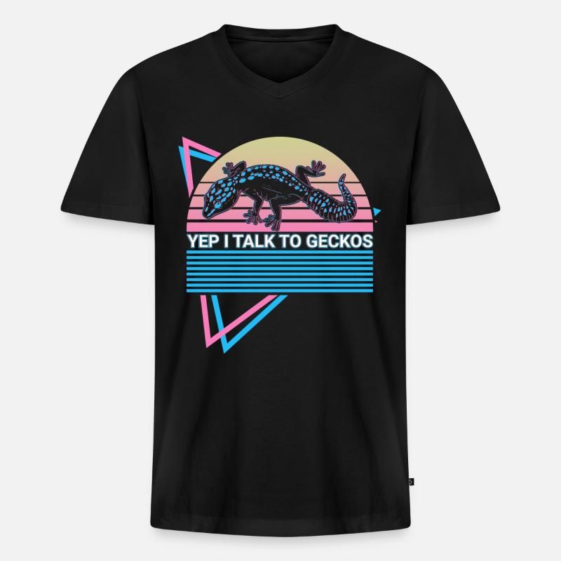 Leopard Gecko Retro - Männer Premium Bio T-Shirt mit V-Ausschnitt - Schwarz