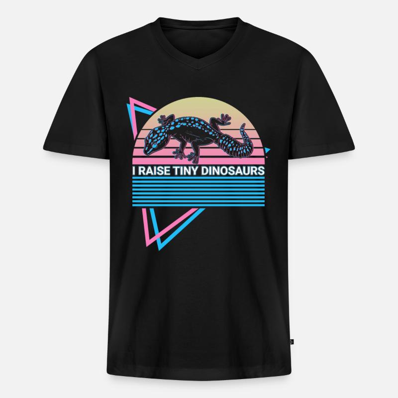 Leopard Gecko Retro - Männer Premium Bio T-Shirt mit V-Ausschnitt - Schwarz