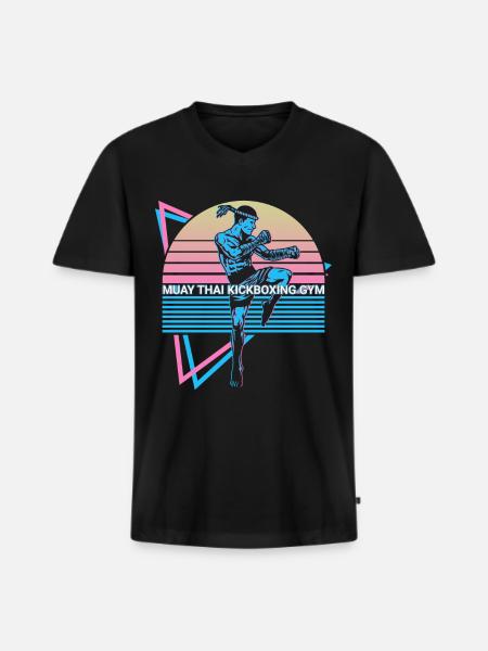Muay Thai Kickboxen Retro - Männer Premium Bio T-Shirt mit V-Ausschnitt - Schwarz