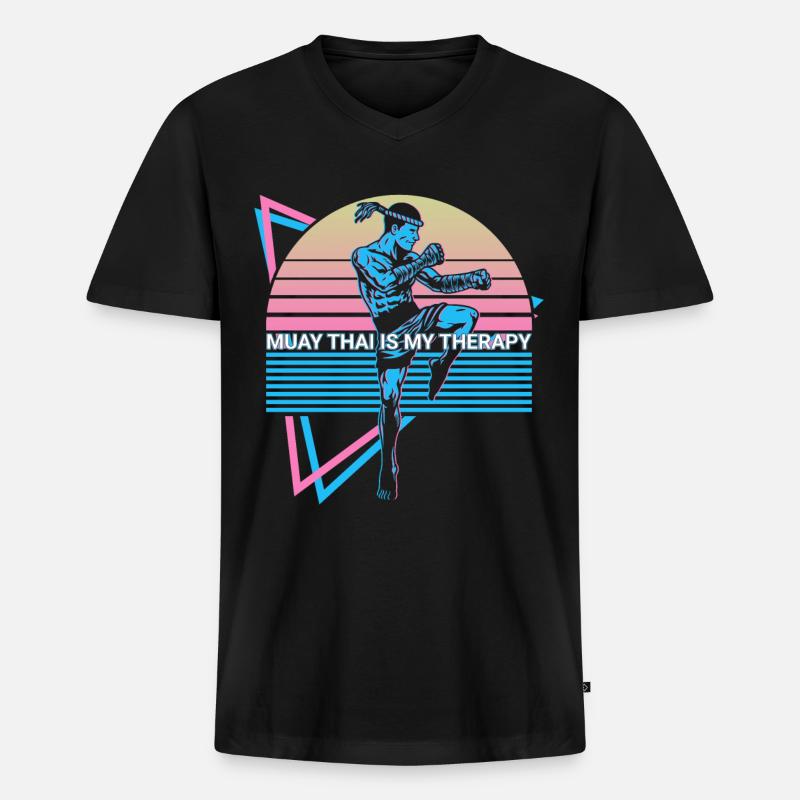 Muay Thai Kickboxen Retro - Männer Premium Bio T-Shirt mit V-Ausschnitt - Schwarz
