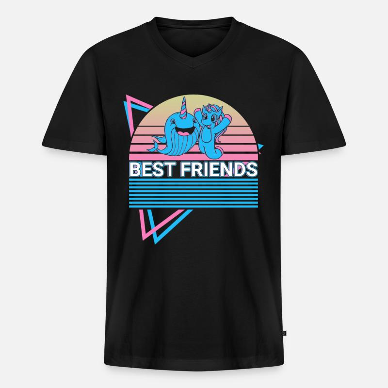 Narwal Retro - Männer Premium Bio T-Shirt mit V-Ausschnitt - Schwarz