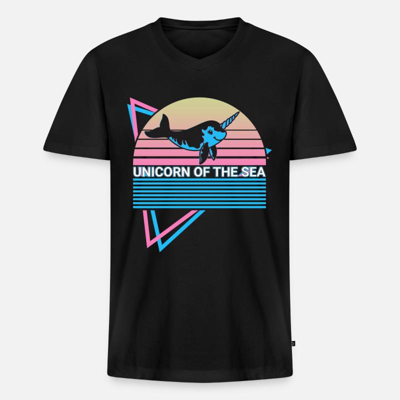Narwal Retro - Männer Premium Bio T-Shirt mit V-Ausschnitt - Schwarz