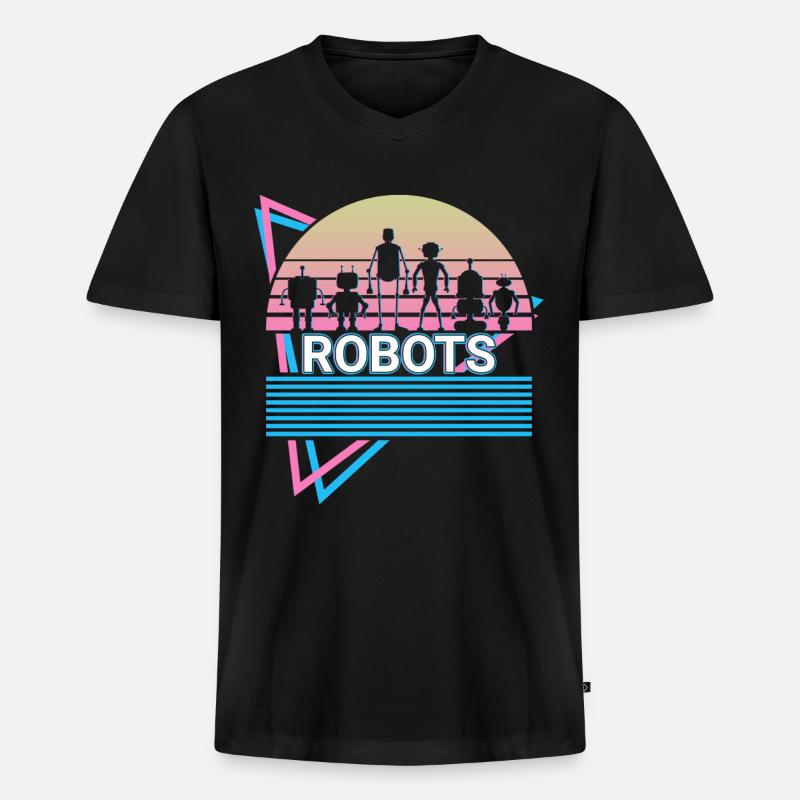 Roboter Robotik Retro - Männer Premium Bio T-Shirt mit V-Ausschnitt - Schwarz