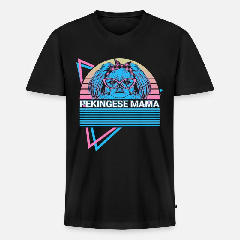 Pekinesen Mama Retro - Männer Premium Bio T-Shirt mit V-Ausschnitt - Schwarz