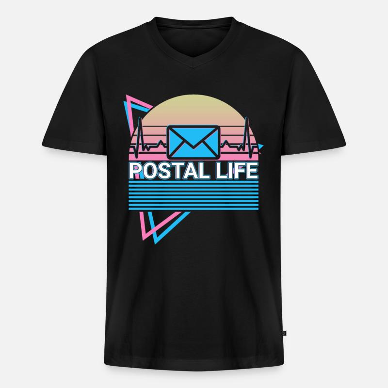 Postleben Postbeamter Retro - Männer Premium Bio T-Shirt mit V-Ausschnitt - Schwarz