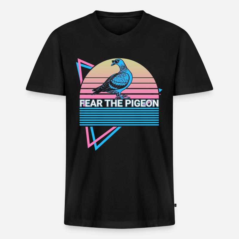 Fear The Pigeon Retro - Männer Premium Bio T-Shirt mit V-Ausschnitt - Schwarz