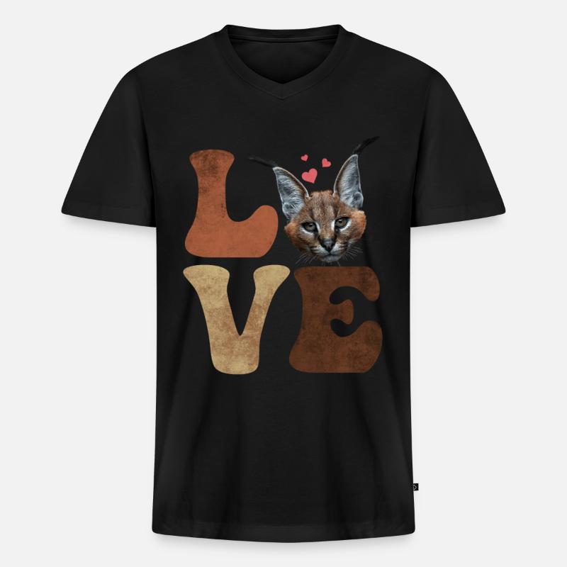 Großer Floppa Karakal Katze Meme - Männer Premium Bio T-Shirt mit V-Ausschnitt - Schwarz