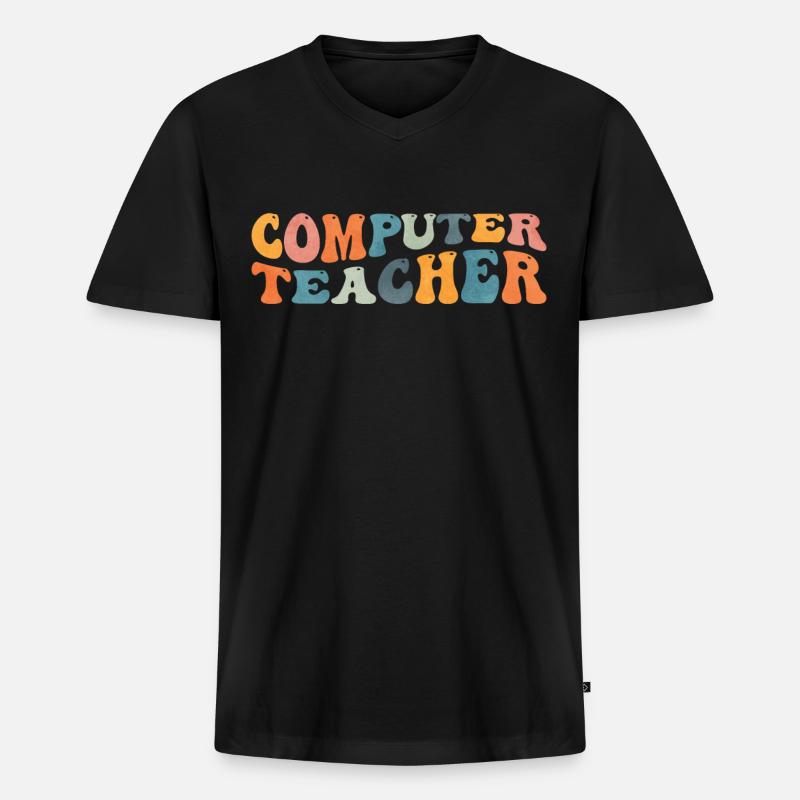 Groovy Computer Teacher Unterricht - Männer Premium Bio T-Shirt mit V-Ausschnitt - Schwarz