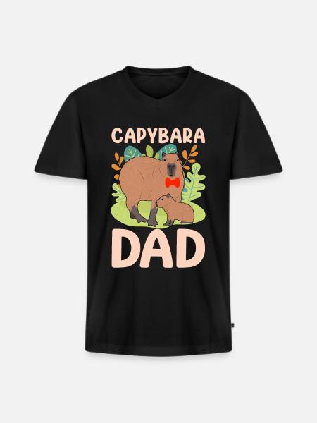 Funny Capybara Papa Papa - Men's Premium Organic T-shirt with V-neck - black