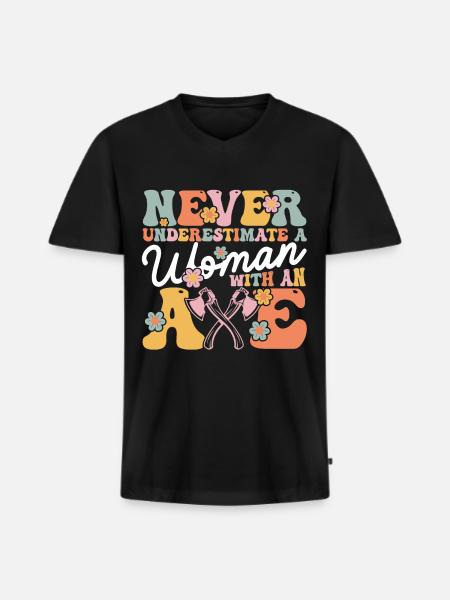 Axt werfendes Mädchen - Männer Premium Bio T-Shirt mit V-Ausschnitt - Schwarz