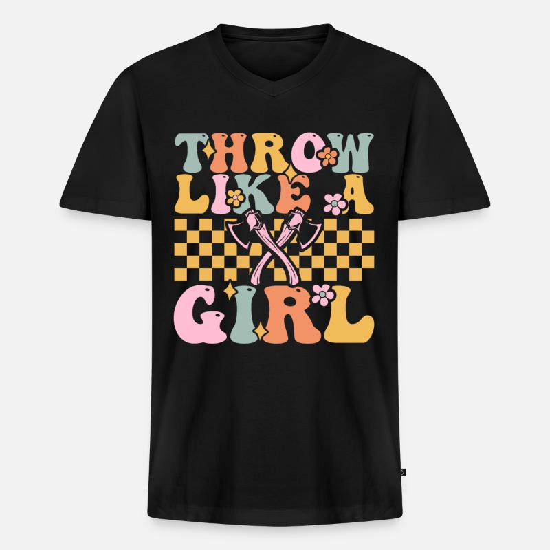Groovy Axtwerfendes Mädchen - Männer Premium Bio T-Shirt mit V-Ausschnitt - Schwarz