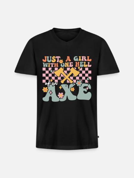 Groovy Axtwerfendes Mädchen - Männer Premium Bio T-Shirt mit V-Ausschnitt - Schwarz