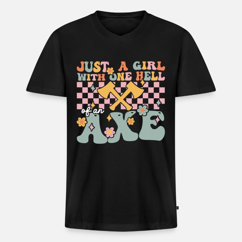 Groovy Axtwerfendes Mädchen - Männer Premium Bio T-Shirt mit V-Ausschnitt - Schwarz