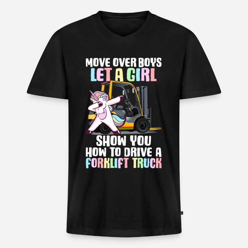 Gabelstaplerfahrer Mädchen - Männer Premium Bio T-Shirt mit V-Ausschnitt - Schwarz