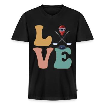 Eishockeyspieler Torwart Torhüter - Männer Premium Bio T-Shirt mit V-Ausschnitt - Schwarz - Vorne - Nico (187cm)