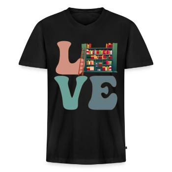 Librarian Library - Men's Premium Organic T-shirt with V-neck - black - Front - Nico (187cm)