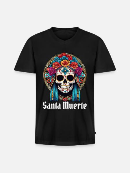 Santisima Muerte Dia De Los Muertos Mexicaans - Mannen Premium Bio T-shirt met V-hals - zwart
