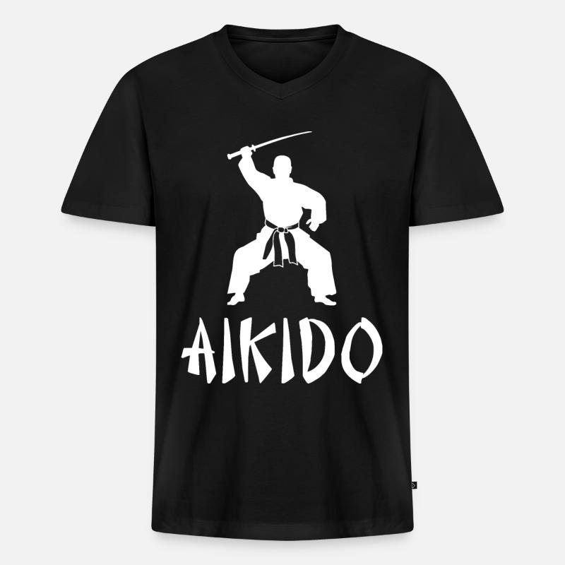 Aikido - Männer Premium Bio T-Shirt mit V-Ausschnitt - Schwarz