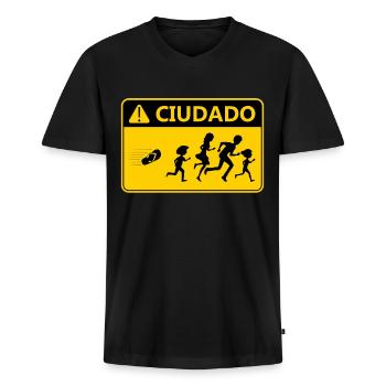 Cuidado La Chancla Mexico Puerto Rico Country - Men's Premium Organic T-shirt with V-neck - black - Front - Nico (187cm)