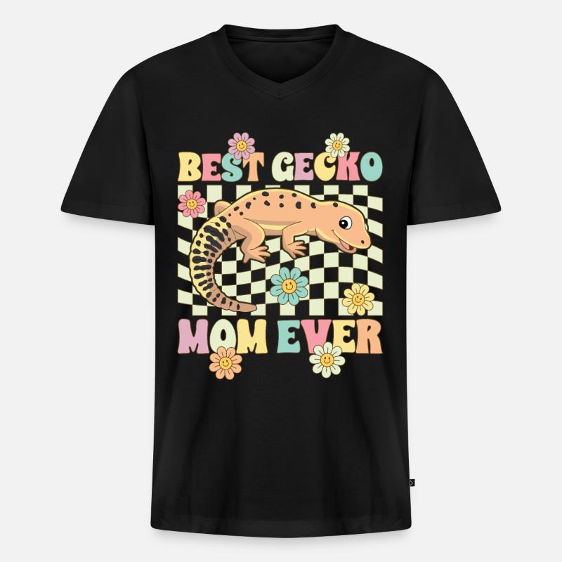 Leopardgecko Mama Eidechse Reptil - Männer Premium Bio T-Shirt mit V-Ausschnitt - Schwarz