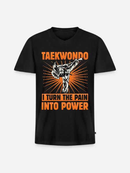 Taekwondo Jeg vender smerten til magt - Premium økologisk T-shirt med V-hals til mænd - sort