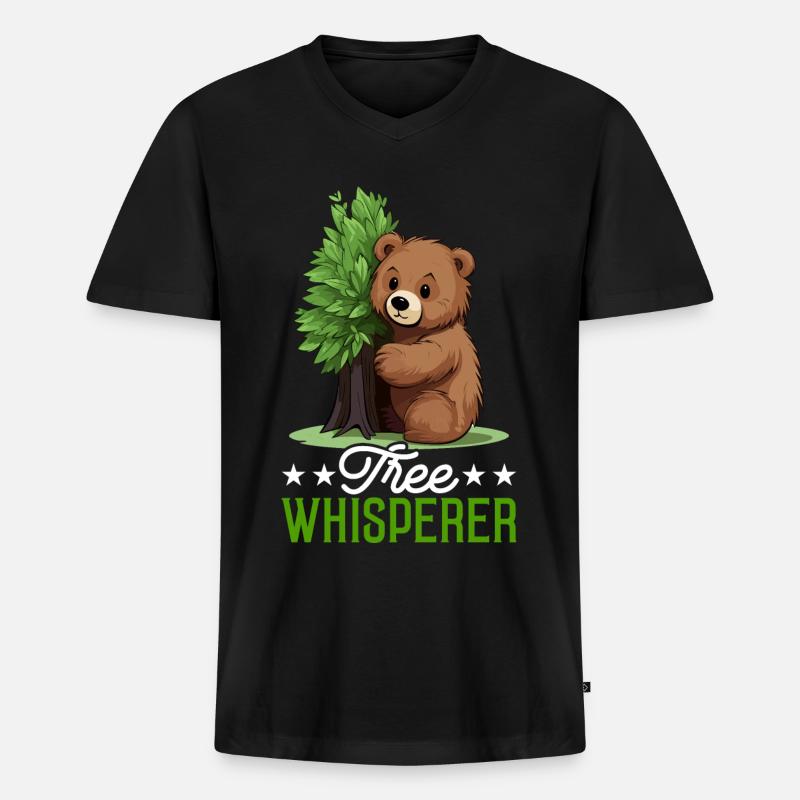 Tree Hugger Umweltschützer Bär - Männer Premium Bio T-Shirt mit V-Ausschnitt - Schwarz
