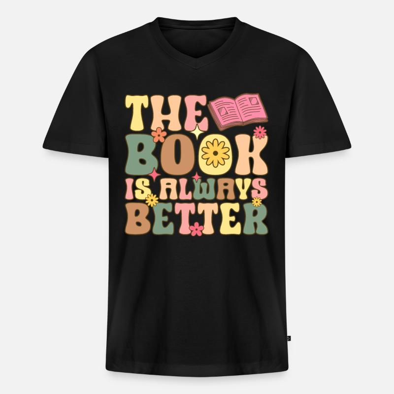 Groovy Book Reader Buch lesen - Männer Premium Bio T-Shirt mit V-Ausschnitt - Schwarz