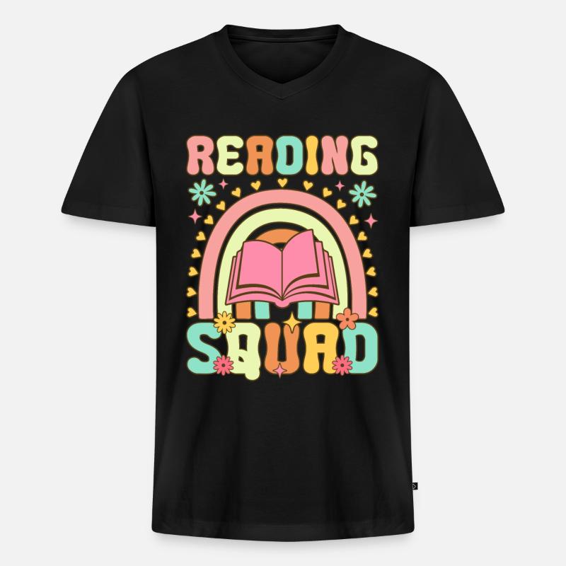 Groovy Book Reader Buch lesen - Männer Premium Bio T-Shirt mit V-Ausschnitt - Schwarz