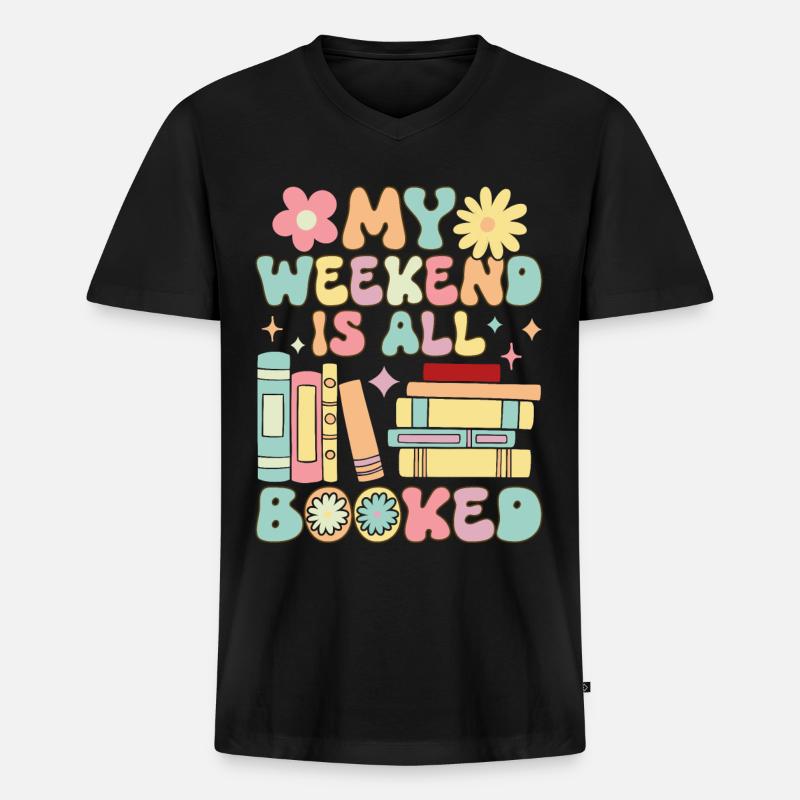 Groovy Book Reader Buch lesen - Männer Premium Bio T-Shirt mit V-Ausschnitt - Schwarz