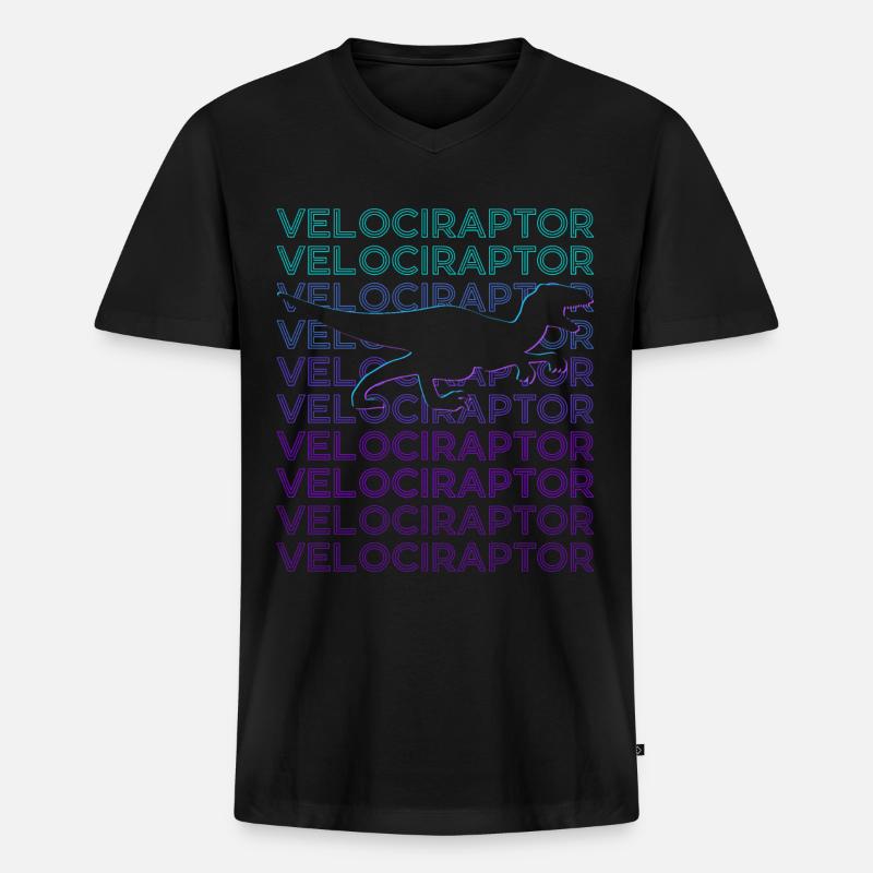 Velociraptor Dinosaurier Retro - Männer Premium Bio T-Shirt mit V-Ausschnitt - Schwarz