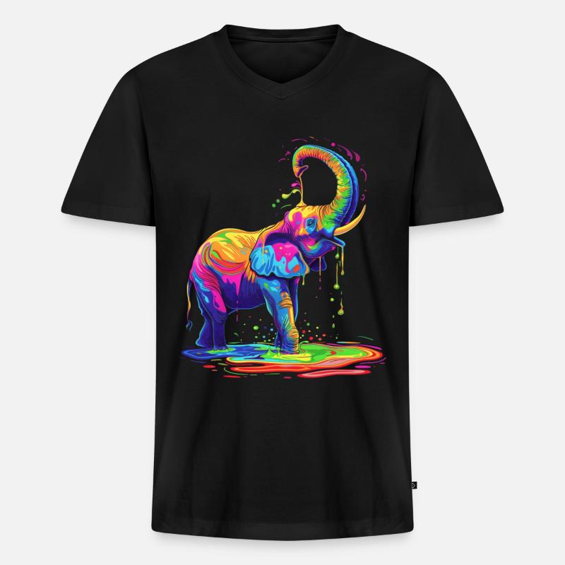 Elefant Tier Pop Art - Männer Premium Bio T-Shirt mit V-Ausschnitt - Schwarz