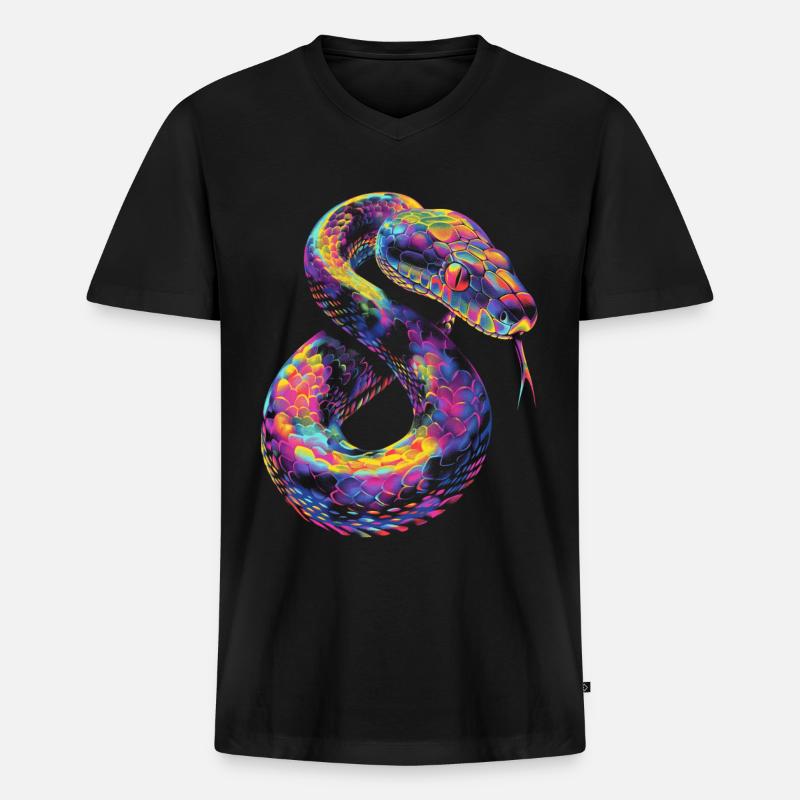 Boule Python serpent Pop Art - T-shirt encolure en V Premium bio Homme - noir