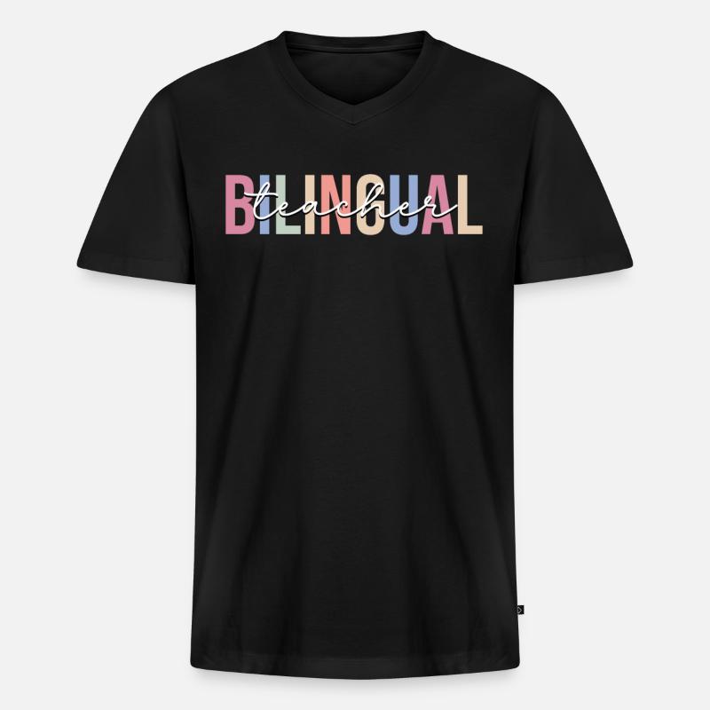 Zweisprachig - Männer Premium Bio T-Shirt mit V-Ausschnitt - Schwarz