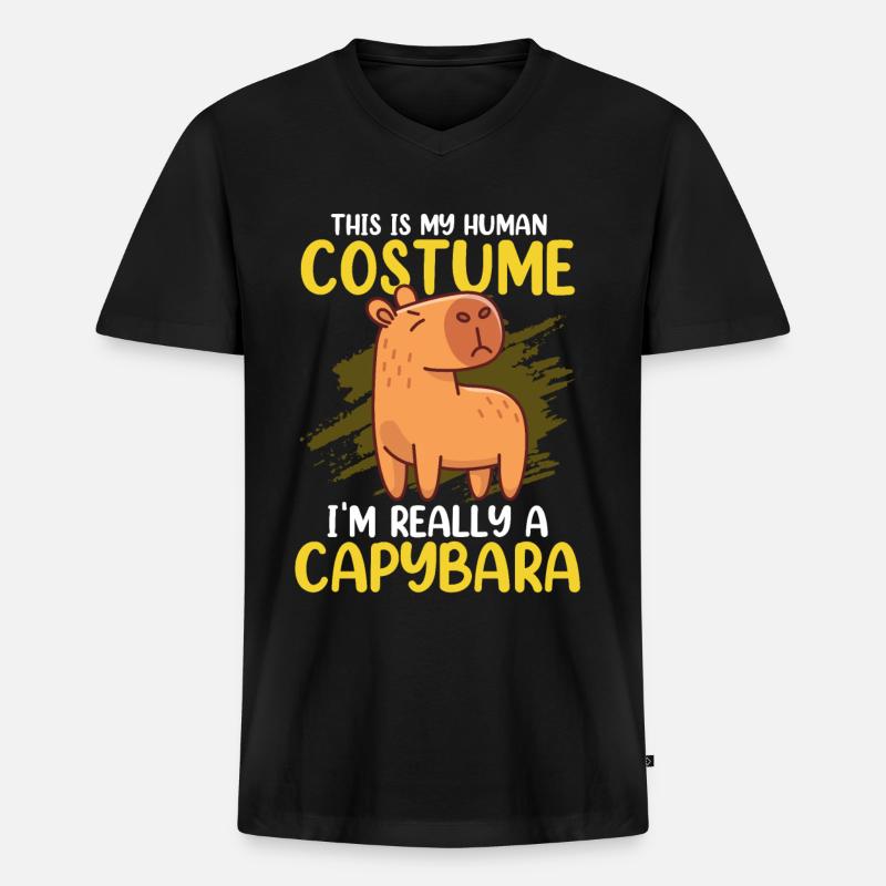 Capybara Capy - Männer Premium Bio T-Shirt mit V-Ausschnitt - Schwarz