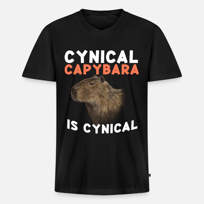 Capybara Capy - Männer Premium Bio T-Shirt mit V-Ausschnitt - Schwarz