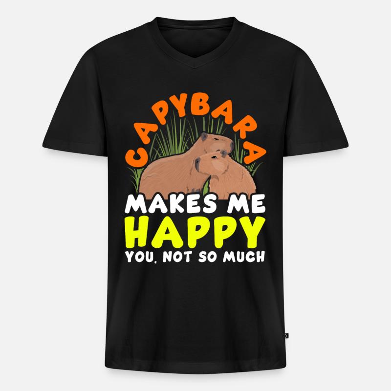 Capybara Capy - Männer Premium Bio T-Shirt mit V-Ausschnitt - Schwarz
