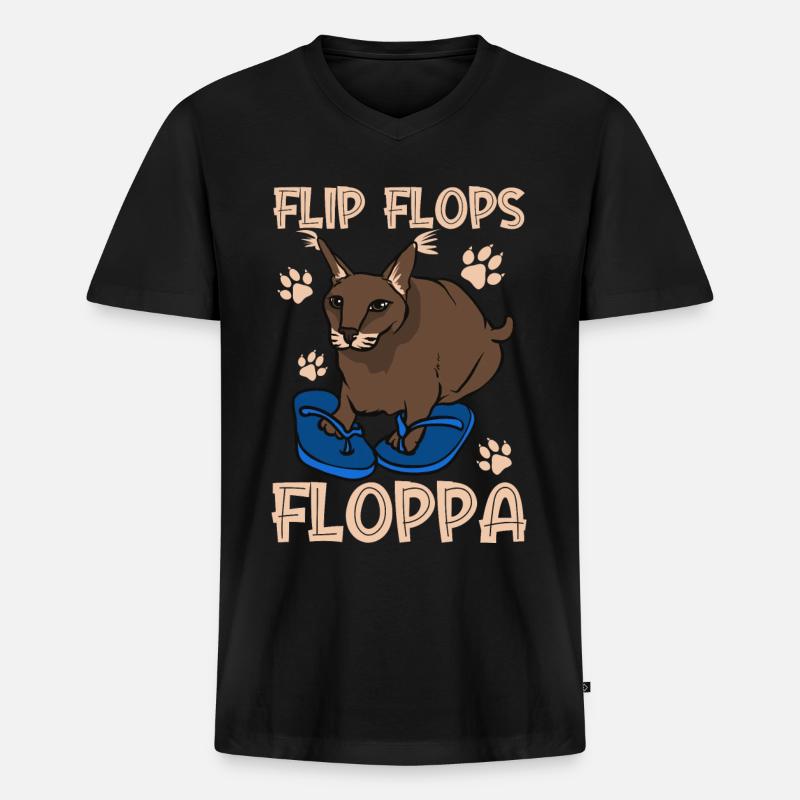 Großer Floppa Karakal Katze Meme - Männer Premium Bio T-Shirt mit V-Ausschnitt - Schwarz