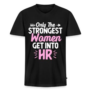Ressources humaines HR Lady Seules les femmes les plus fortes k - T-shirt encolure en V Premium bio Homme - noir - Devant - Nico (187cm)