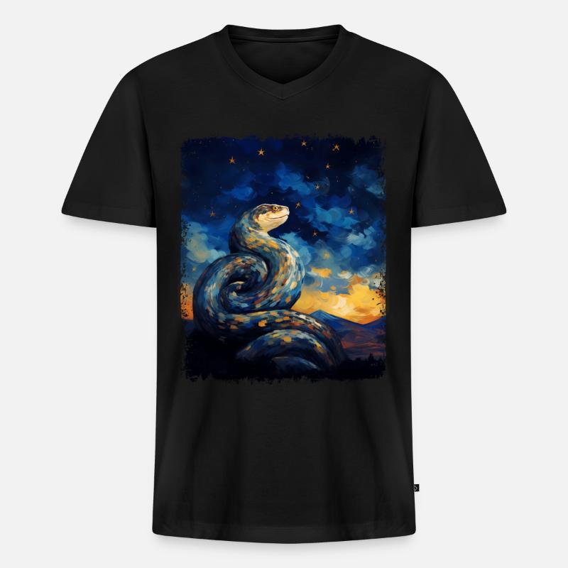 Kugelpython Schlange Sternennacht Gemälde - Männer Premium Bio T-Shirt mit V-Ausschnitt - Schwarz