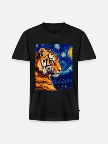 Bengal Cat Starry Night Painting - Men's Premium Organic T-shirt with V-neck - black