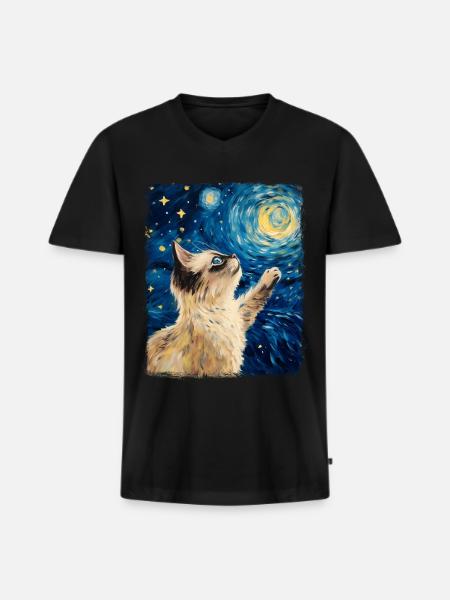 Birmakatze Sternennacht-Gemälde - Männer Premium Bio T-Shirt mit V-Ausschnitt - Schwarz