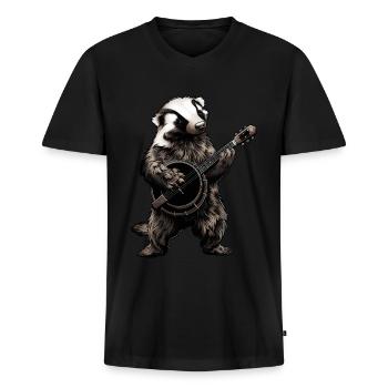Honey Badger Ratel Bluegrass Banjo Spieler - Männer Premium Bio T-Shirt mit V-Ausschnitt - Schwarz - Vorne - Nico (187cm)