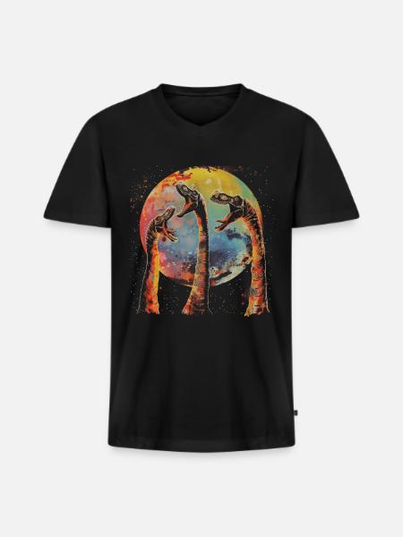 Brachiosaurus Dinosaur Howling Moon - Men's Premium Organic T-shirt with V-neck - black