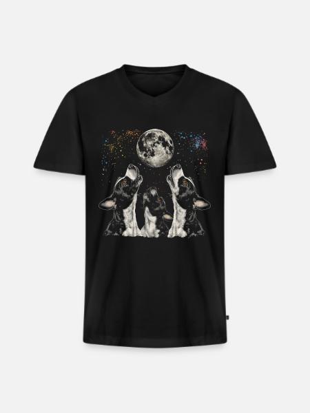 Boston Terrier Dog Howling Moon - Men's Premium Organic T-shirt with V-neck - black