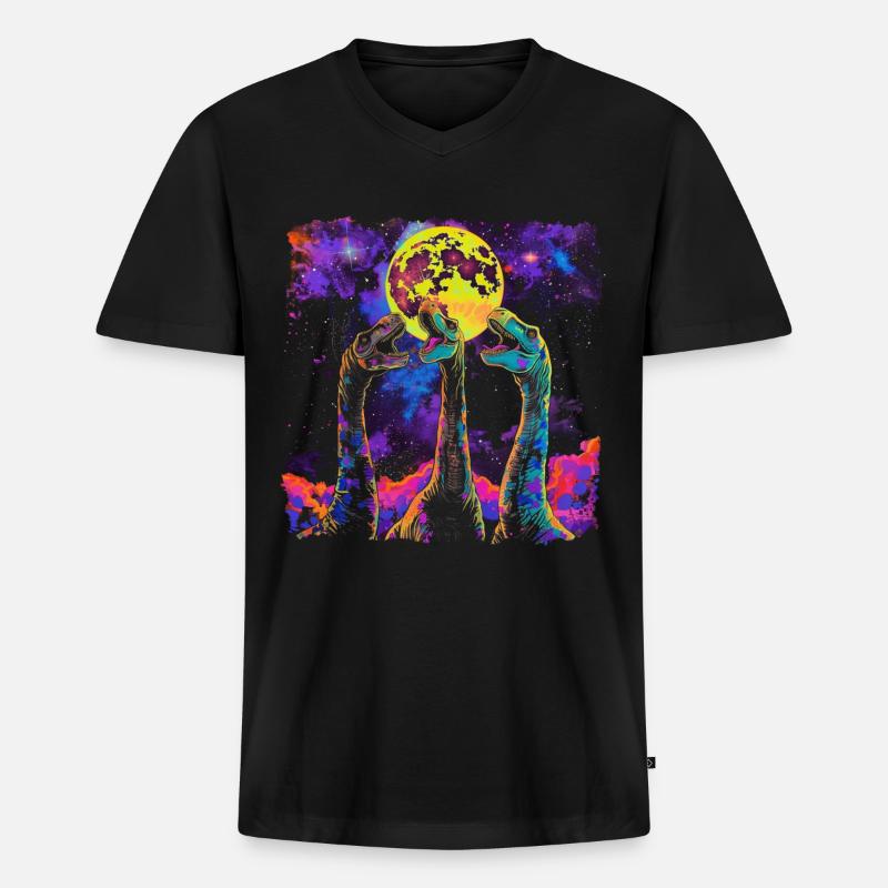 Brachiosaurus Dinosaurier Heulender Mond - Männer Premium Bio T-Shirt mit V-Ausschnitt - Schwarz