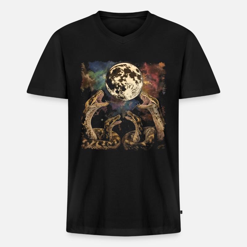 Kugelpython Schlange Heulender Mond - Männer Premium Bio T-Shirt mit V-Ausschnitt - Schwarz